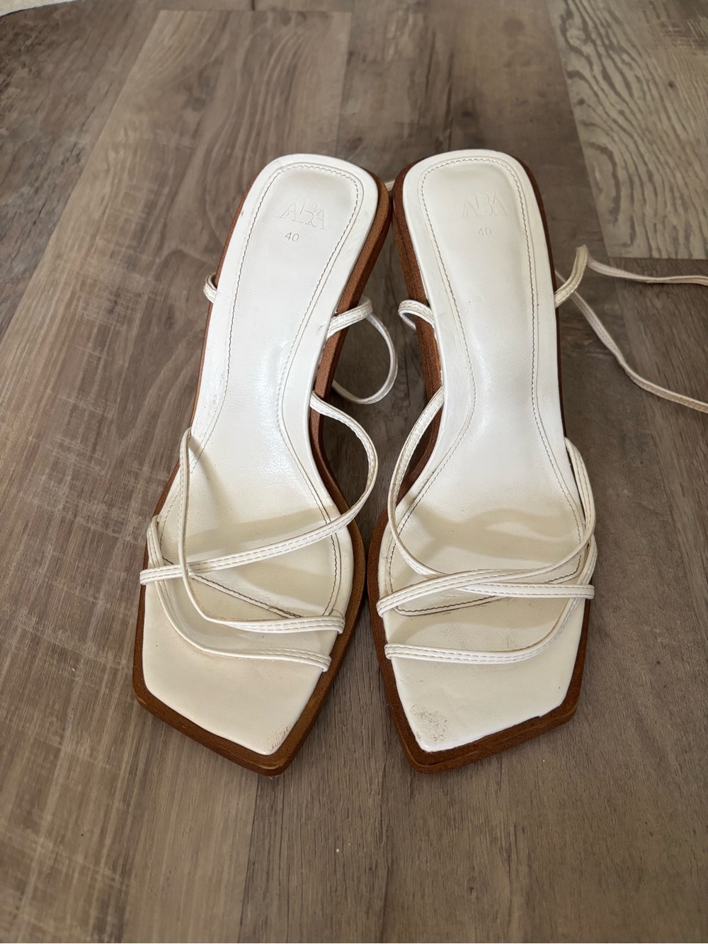 ZARA Cream Strappy Square-Toe Lace-Up Heels 40
